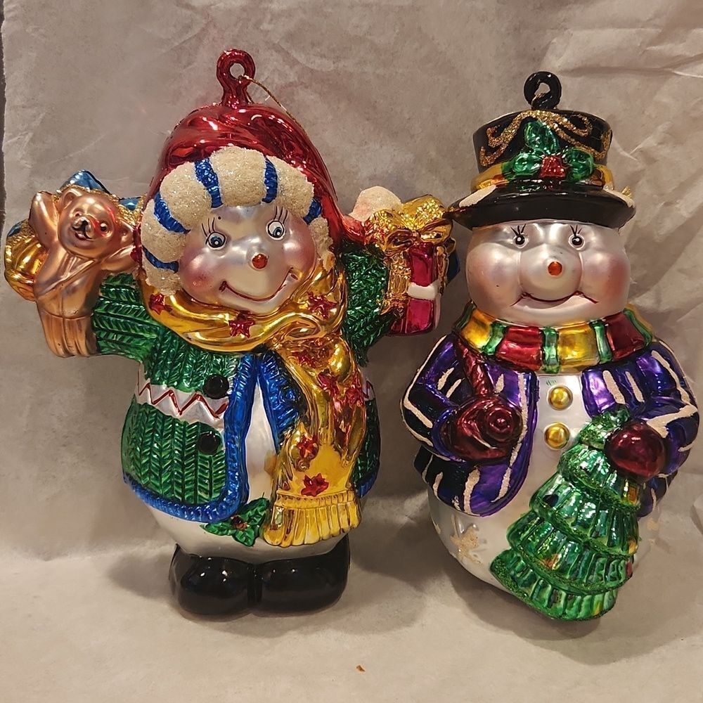 Mr. & Mrs. Snowman Glass Blown Christmas Ornaments Large